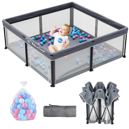 G TALECO GEAR Foldable Collapsible Portable Safety Playpen Play Yard (50"X50") with Mat, Breathable Gate, 50 Ocean Balls for Babies, Toddlers & Parents