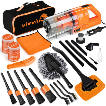 【Tiktokshopstockup】Viewsun 17Pcs Car Cleaning Kit, Pink Car Interior Detailing Kit with High Power Handheld Vacuum, Detailing Brush Set, Windshield Cleaner, Cleaning Gel, Complete Auto Accessories for Women Gift,Summervibes Toolupgrade