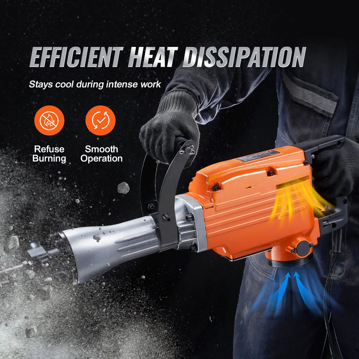 【Toolupgrade】Vevor Heavy Duty Impact Drill Demolition Jackhammer Work Tool Set - 2000W 110V Ready Power, Aluminum Body, 2/4/6 Drill Bits, 360°C Swiveling Front Handle, Cooling System, Gloves Included, for Construction Concrete Breaking, Chimney Work