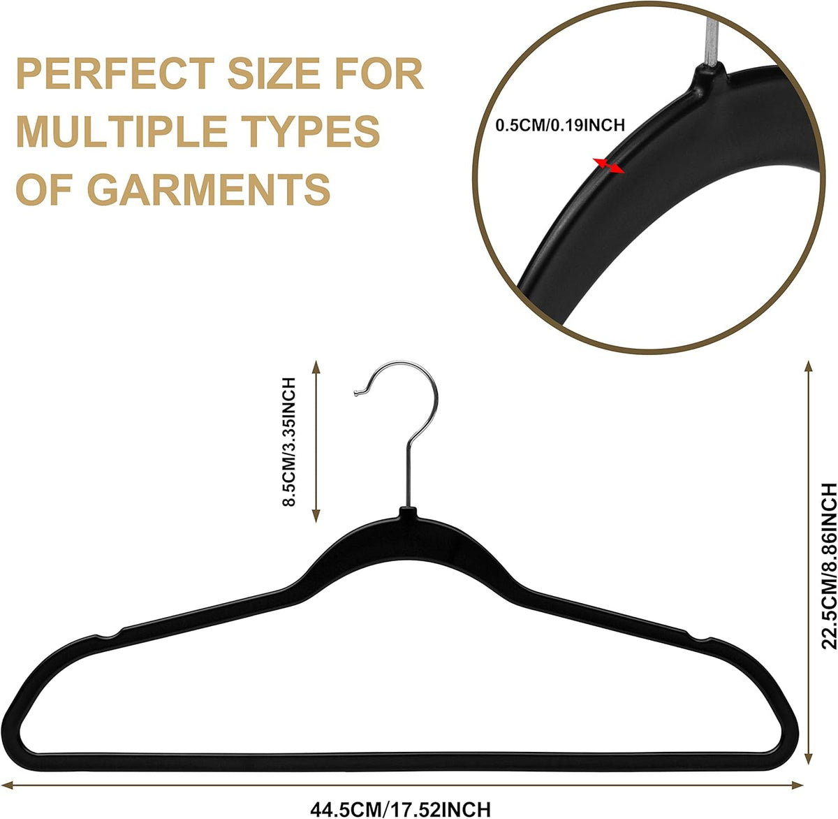 Quality Suit Hangers 50-Pack, Non-Velvet Plastic Hangers for Clothes Ultra Thin Space Saving 360 Degree Swivel Hook Strong and Durable Clothes Hangers Hold Up-To 10 Lbs, for Coats, Pants (Black, 50)