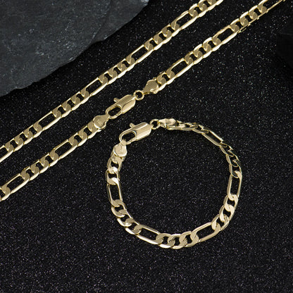 Holylegend Crazy Sale 14K Real Gold-Plated Cuban & Figaro & Rope Set, Bracelet, Necklace - 8Mm/10Mm Wide, High Quality Jewelry,Jewelry Set,Father'S Day Gift