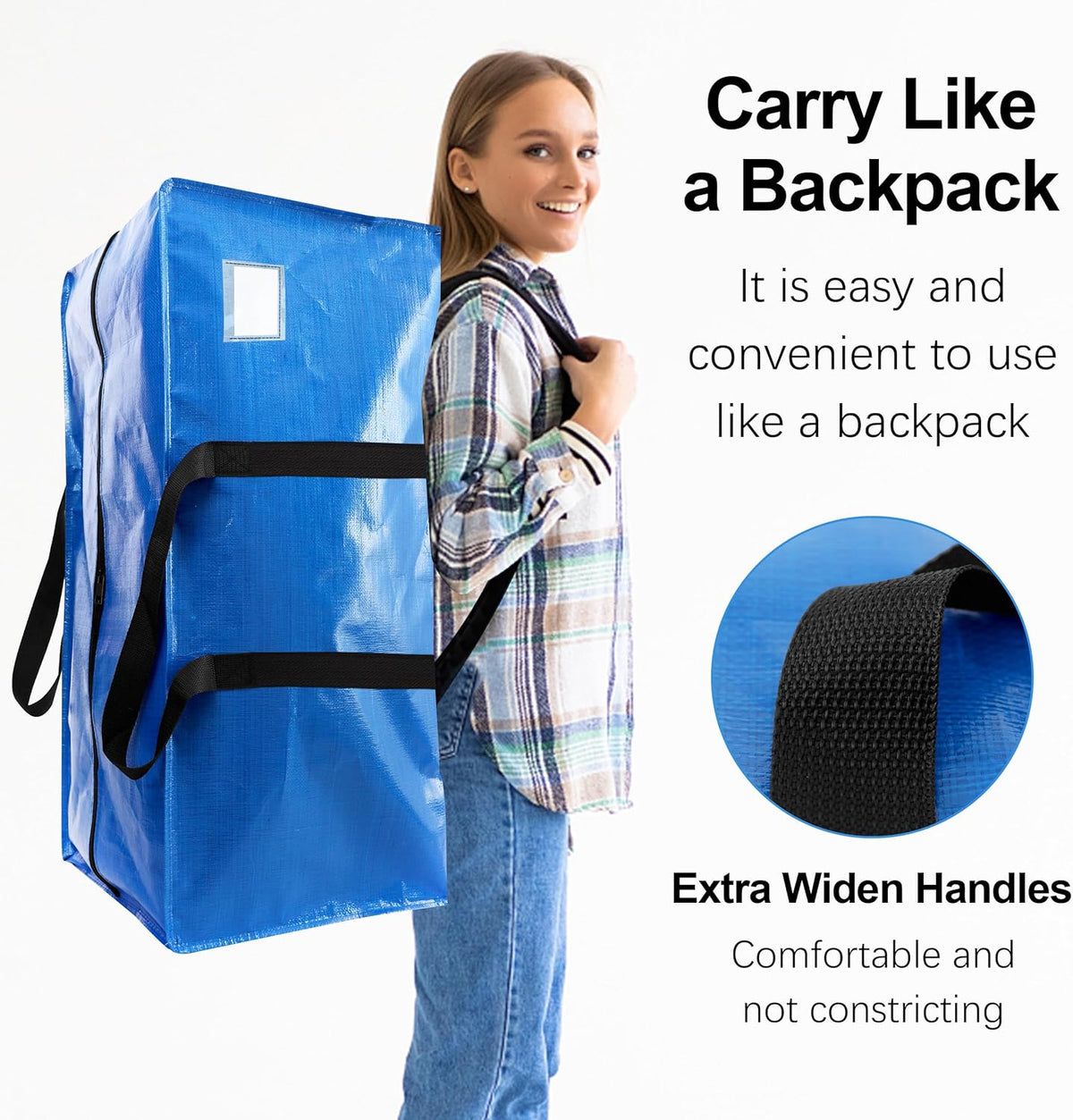 Heavy Duty Extra Large Moving Bags W/Backpack Straps - Strong Handles & Zippers, Storage Totes for Space Saving, Fold Flat, Alternative to Box and Bin (Set of 6, Multicolor)