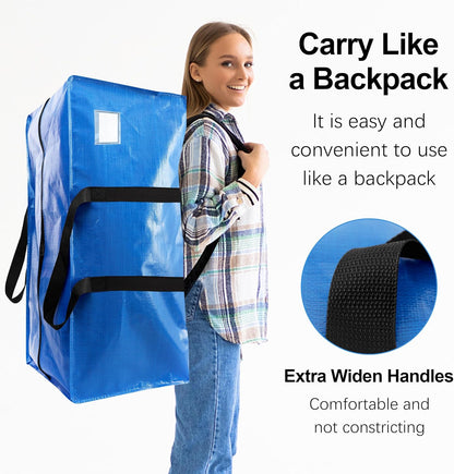 Heavy Duty Extra Large Moving Bags W/Backpack Straps - Strong Handles & Zippers, Storage Totes for Space Saving, Fold Flat, Alternative to Box and Bin (Set of 6, Multicolor)