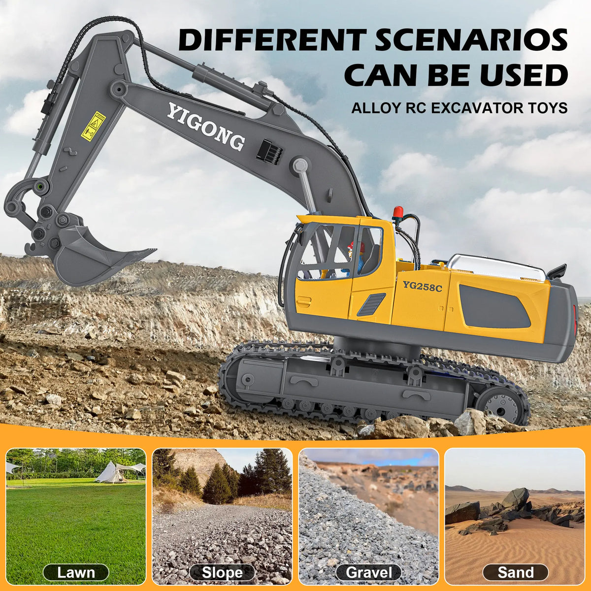 【Akeleo】Rechargeable 1:20 Scale RC Construction Vehicle - Remote Control Dump Truck, Realistic RC Cars, Unisex Kids Toy, Boys' Kids Christmas Gifts, Halloween White Elephant Gift (Note: Not All-Metal)