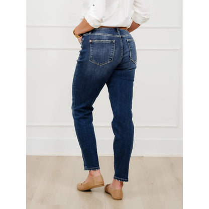Restock! Judy Blue My Favorite Boyfriend Mid-Rise Dark Wash Non Distressed Cuffed Boyfriend Jeans
