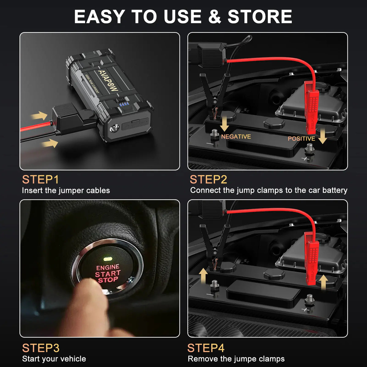 AVAPOW 4000A Car Jump Starter,Power Battery Jump Starter(For All Gas or up to 10L Diesel), Portable Booster Power Pack,12V Auto Jump Box, LED Light,Auto