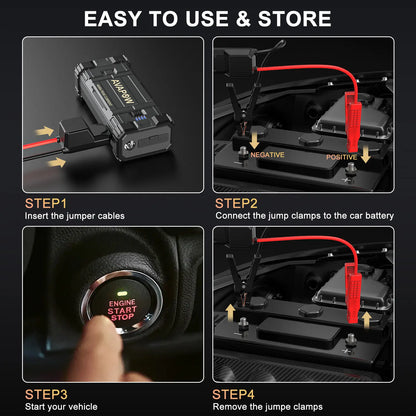 AVAPOW 4000A Car Jump Starter,Power Battery Jump Starter(For All Gas or up to 10L Diesel), Portable Booster Power Pack,12V Auto Jump Box, LED Light,Auto
