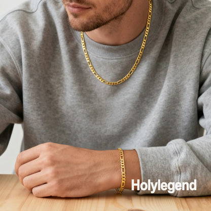 Holylegend Crazy Sale 14K Real Gold-Plated Cuban & Figaro & Rope Set, Bracelet, Necklace - 8Mm/10Mm Wide, High Quality Jewelry,Jewelry Set,Father'S Day Gift