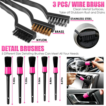 【Tiktokshopstockup】Viewsun 17Pcs Car Cleaning Kit, Pink Car Interior Detailing Kit with High Power Handheld Vacuum, Detailing Brush Set, Windshield Cleaner, Cleaning Gel, Complete Auto Accessories for Women Gift,Summervibes Toolupgrade