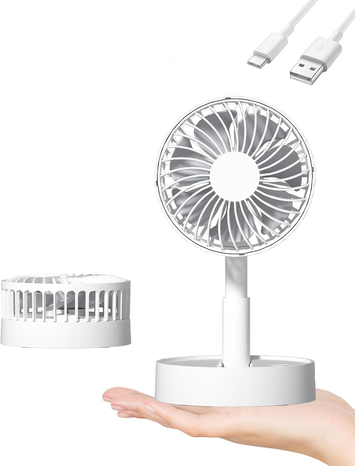 Kasydof Mini Fan, 4 Inch USB Portable Handheld Fan, Small Desk Fans with 3 Speed Settings, Battery Rechargeable Cooling Fans for Bedroom, Home and Outdoor