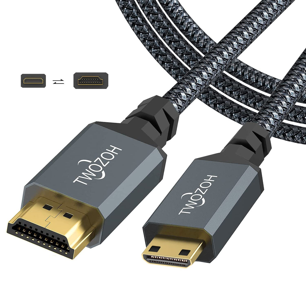 Short Mini HDMI to HDMI Cable 0.3M, 4K/60Hz High Speed HDMI to Mini HDMI 2.0 Braided Lead