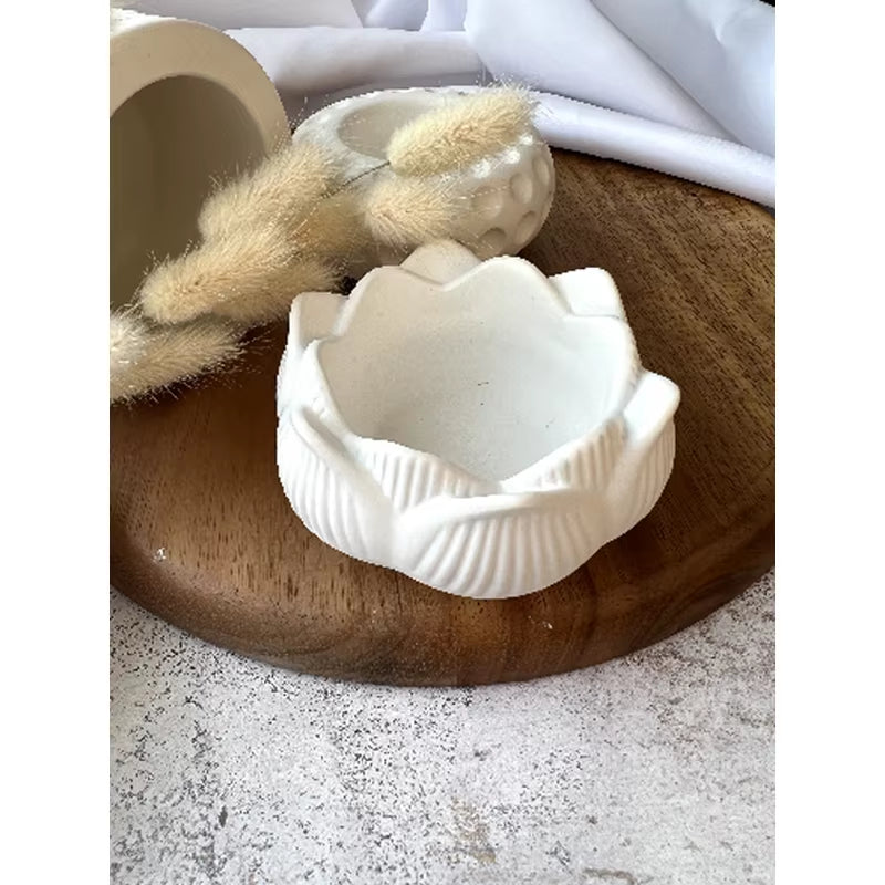 3D Lotus Silicone Mold Jar DIY Aromatherapy Candle Mould Pot Handmade Jewelry Storage Box Making Concrete Candle Jar Planter