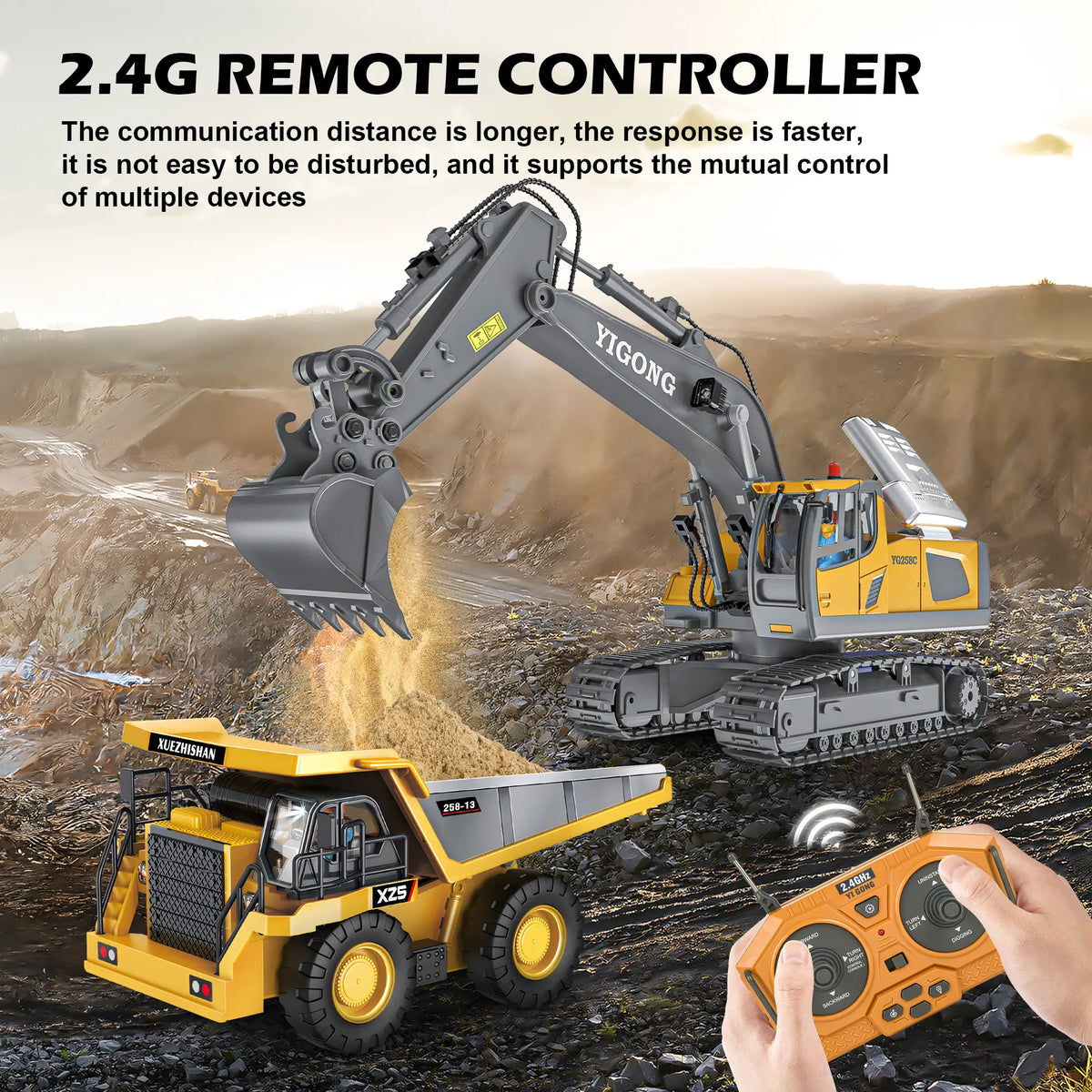 【Akeleo】Rechargeable 1:20 Scale RC Construction Vehicle - Remote Control Dump Truck, Realistic RC Cars, Unisex Kids Toy, Boys' Kids Christmas Gifts, Halloween White Elephant Gift (Note: Not All-Metal)