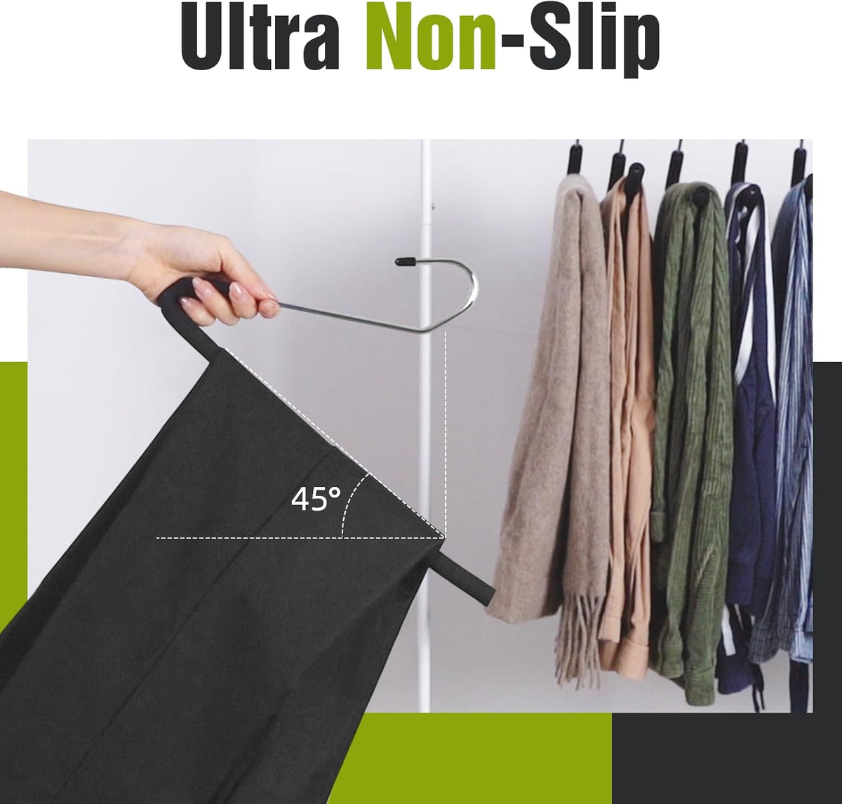 Space Saving Open Ended Heavy Duty Chrome Plating Non Slip Friction Foam Coated Slack Pants Trousers Hangers Black 10