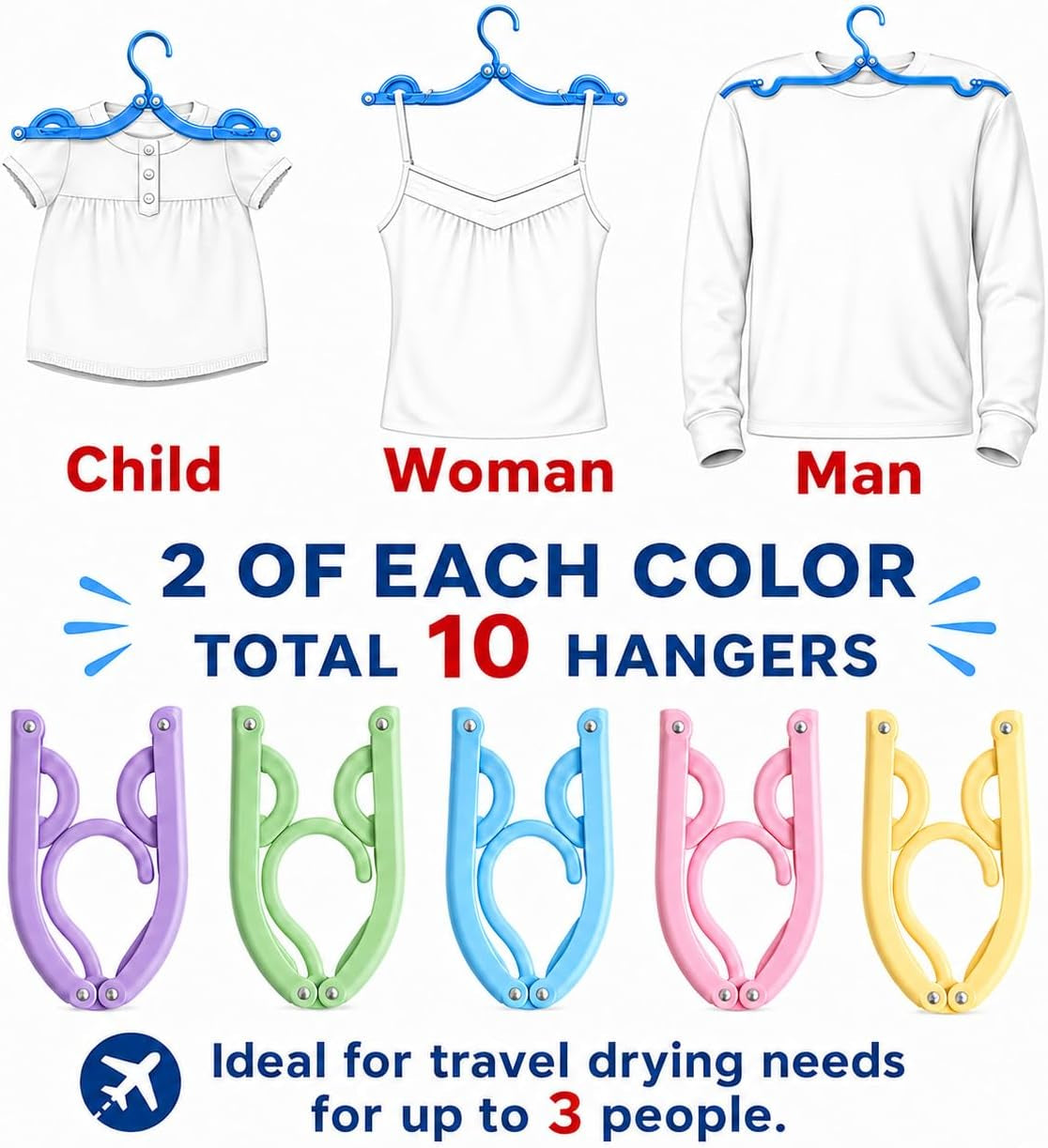10 Pcs Plastic Travel Hangers - Portable Foldable Clothes Drying Rack for Travel