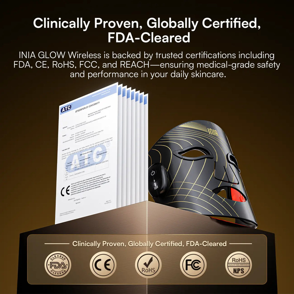 INIA GLOW Wireless LED Red Light Therapy Mask - Rechargeable Battery, Included Batteries, 2-Year Warranty, Portable, for At-Home Skincare & Summer Travel, Targets Eyes, Supports Glowup (Facial Beauty Device), Adults,Back to School,Back to School Haul