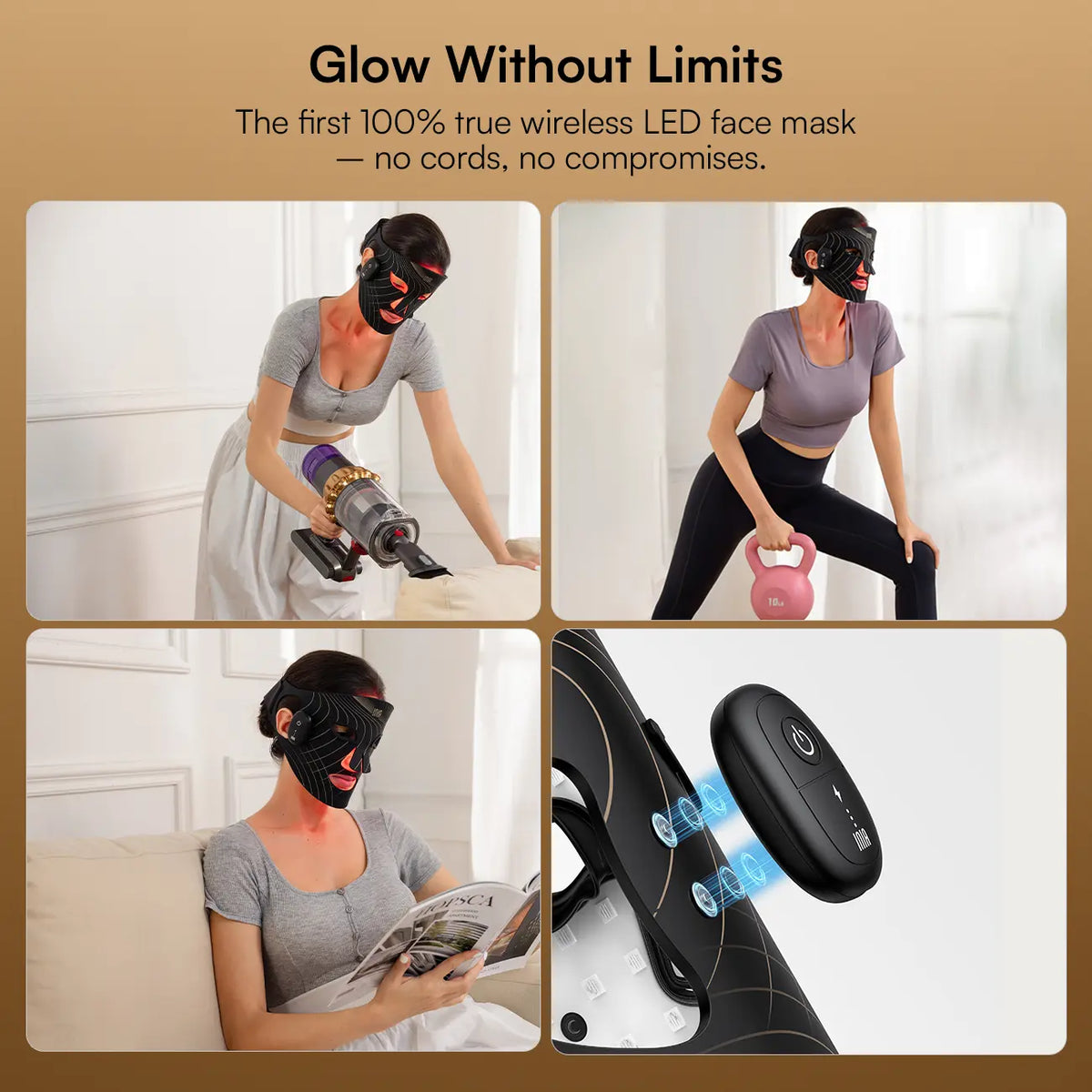 INIA GLOW Wireless LED Red Light Therapy Mask - Rechargeable Battery, Included Batteries, 2-Year Warranty, Portable, for At-Home Skincare & Summer Travel, Targets Eyes, Supports Glowup (Facial Beauty Device), Adults,Back to School,Back to School Haul