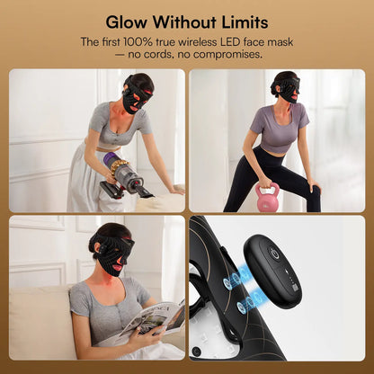 INIA GLOW Wireless LED Red Light Therapy Mask - Rechargeable Battery, Included Batteries, 2-Year Warranty, Portable, for At-Home Skincare & Summer Travel, Targets Eyes, Supports Glowup (Facial Beauty Device), Adults,Back to School,Back to School Haul