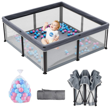 G TALECO GEAR Foldable Collapsible Portable Safety Playpen Play Yard (50"X50") with Mat, Breathable Gate, 50 Ocean Balls for Babies, Toddlers & Parents