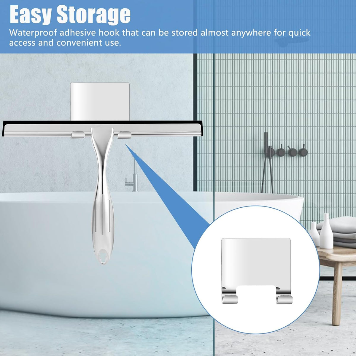 Shower Squeegee, 10 Inch Stainless Steel Glass Wiper with Hook