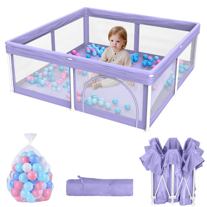 G TALECO GEAR Foldable Collapsible Portable Safety Playpen Play Yard (50"X50") with Mat, Breathable Gate, 50 Ocean Balls for Babies, Toddlers & Parents