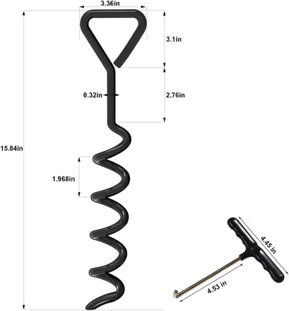 USA Trampoline Stakes Heavy Duty Trampoline Parts Corkscrew Shape Steel Stakes Anchor Kit with T Hook for Trampolines -Set of 4 Bonus 4 Strong Belt