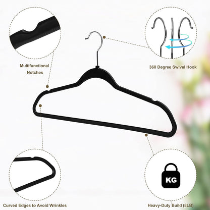 Quality Suit Hangers 50-Pack, Non-Velvet Plastic Hangers for Clothes Ultra Thin Space Saving 360 Degree Swivel Hook Strong and Durable Clothes Hangers Hold Up-To 10 Lbs, for Coats, Pants (Black, 50)