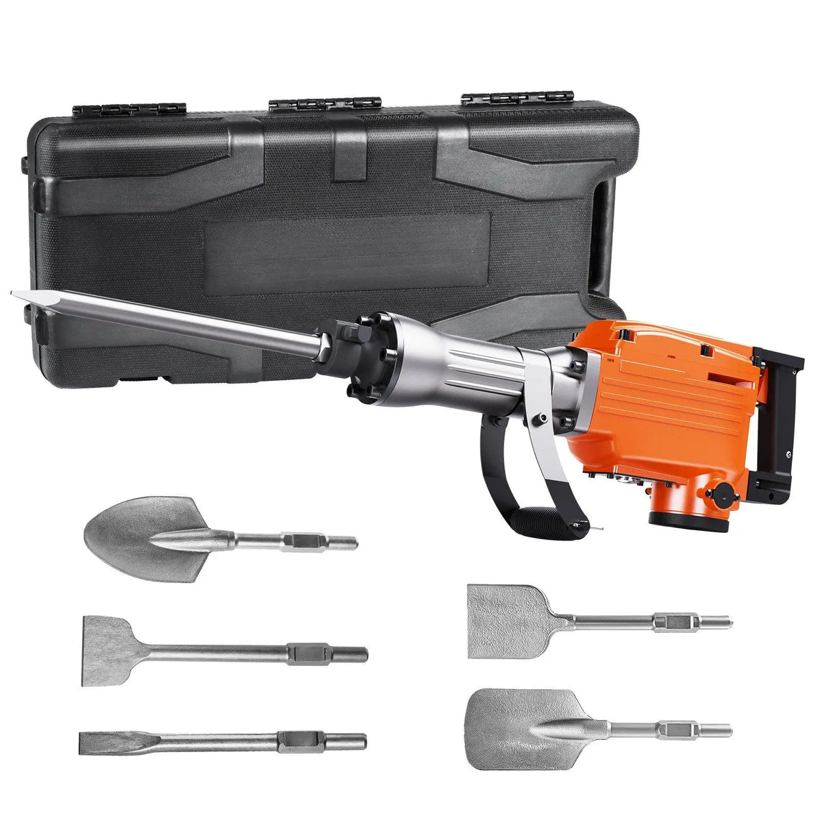 【Toolupgrade】Vevor Heavy Duty Impact Drill Demolition Jackhammer Work Tool Set - 2000W 110V Ready Power, Aluminum Body, 2/4/6 Drill Bits, 360°C Swiveling Front Handle, Cooling System, Gloves Included, for Construction Concrete Breaking, Chimney Work