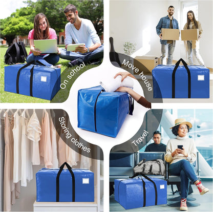Heavy Duty Extra Large Moving Bags W/Backpack Straps - Strong Handles & Zippers, Storage Totes for Space Saving, Fold Flat, Alternative to Box and Bin (Set of 6, Multicolor)